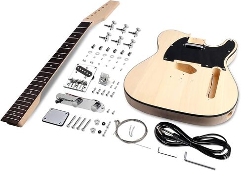 DIY طقم جيتار كهربائي Tele Style Guitar Kits مجموعات المبتدئين مع جسم الزيزفون الصلب رقبة القيقب كروم الأجهزة اليد اليمنى بناء الغيتار الخاص بك. in Kuwait