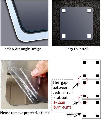 مرايا مقاومة للكسر آمنة للأطفال على الحائط، مرآة مثبتة على الحائط بطول كامل، مصنوعة من زجاج شبكي أكريليك غير قابل للكسر، قطعة واحدة مقاس 8 × 8 بوصة، مرآة خزانة باب غرفة النوم، تمرين لجسم الصالة الرياضية المنزلية in Kuwait