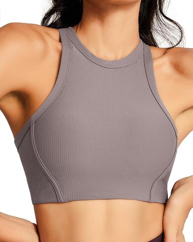 حمالة صدر رياضية للسيدات من AVGO بتصميم Racerback، ملابس رياضية مضلعة مع حمالة صدر مدمجة، ملابس علوية للتمرين برقبة عالية in Kuwait