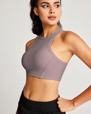 حمالة صدر رياضية للسيدات من AVGO بتصميم Racerback، ملابس رياضية مضلعة مع حمالة صدر مدمجة، ملابس علوية للتمرين برقبة عالية in Kuwait