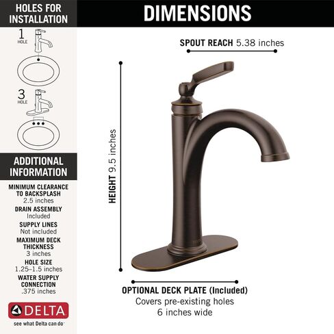 Delta Faucet Woodhurst Oil Rubbed Bronze Bathroom Faucet, Single Hole, Diamond Seal Technology, Venetian Bronze 532-RBMPU-DST in Saudi Arabia