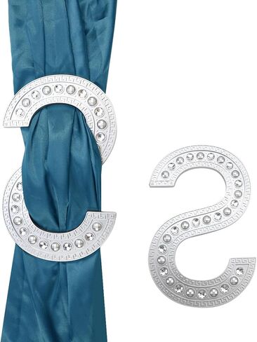 على شكل S كريستال الستار Holdbacks الفضة الستار Tiebacks 2 حزمة الستائر Tiebacks البلاستيك الأقمشة Holdbacks بلينغ الستار أصحاب السنانير لتزيين النافذة in Kuwait