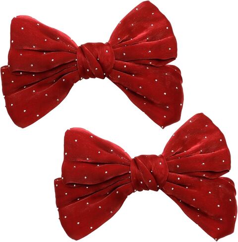 Bowknot الستار Tiebacks الحلو الستار Holdbacks القوس حامل الستار مشبك مشبك مع الزينة حبة للديكور المنزل، شفافة، الستائر، 2 حزمة، الشيفون، الأحمر in Saudi Arabia