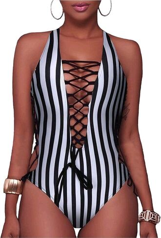 Holipick Women Sexy One Piece Swimsuit One Shoulder Bathing Suit Lace Up Swimwear in Saudi Arabia