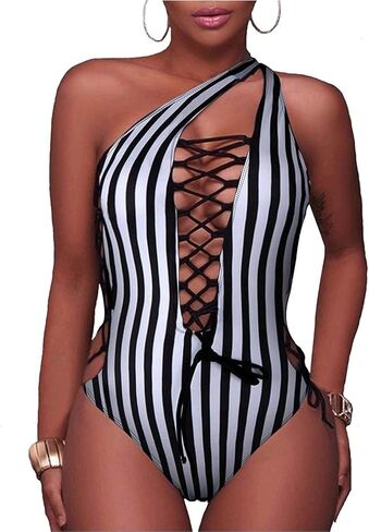 Holipick Women Sexy One Piece Swimsuit One Shoulder Bathing Suit Lace Up Swimwear in Saudi Arabia