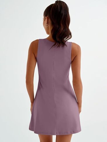 فستان نسائي قصير بياقة مربعة قابل للتمدد مع شورت مدمج in Kuwait