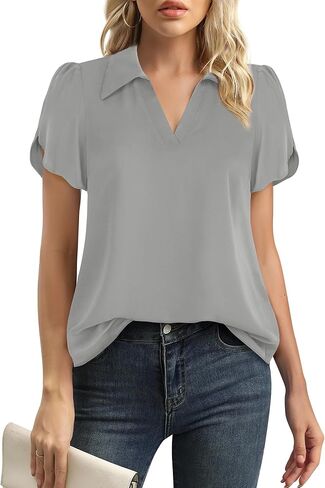 Lotusmile Womens Blouses Dressy Casual Puff Sleeve Tops Chiffon Work Collared Shirt in Kuwait