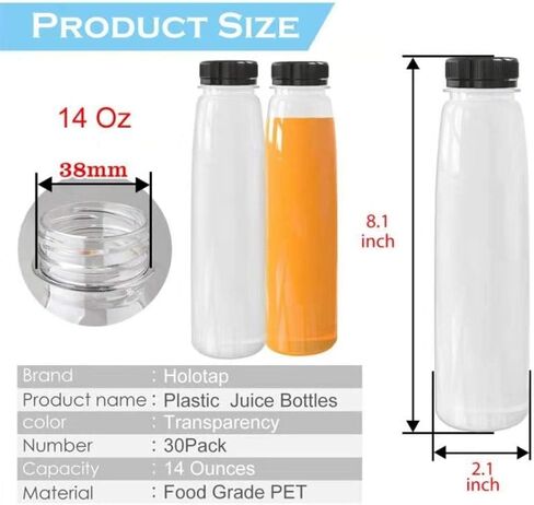 48 Pack Empty PET Plastic Juice Bottles 8 OZ Clear Disposable Bulk Plastic Bottles for Liquids with Black Tamper Evident Caps (8 OZ, Black) in Saudi Arabia