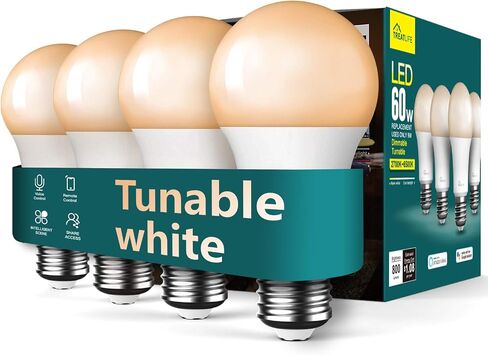 TREATLIFE Smart Light Bulbs 4Pack, 2500K-6500K Tunable White Dimmable LED Light Bulb Compatible with Alexa and Google Home, 2.4GHz WiFi Smart bulb, 800LM, E26 A19 9W, No Hub Required in Saudi Arabia