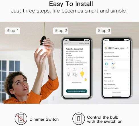 TREATLIFE Smart Light Bulbs 4Pack, 2500K-6500K Tunable White Dimmable LED Light Bulb Compatible with Alexa and Google Home, 2.4GHz WiFi Smart bulb, 800LM, E26 A19 9W, No Hub Required in Saudi Arabia