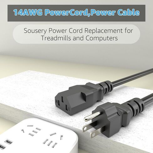 سلك طاقة مطور متوافق مع أجهزة الجري Peloton وSuperfit، سلك طاقة طويل للغاية بطول 8 أقدام لأجهزة المشي وأجهزة الكمبيوتر، كابل طاقة 3 شقوق 14AWG in Kuwait