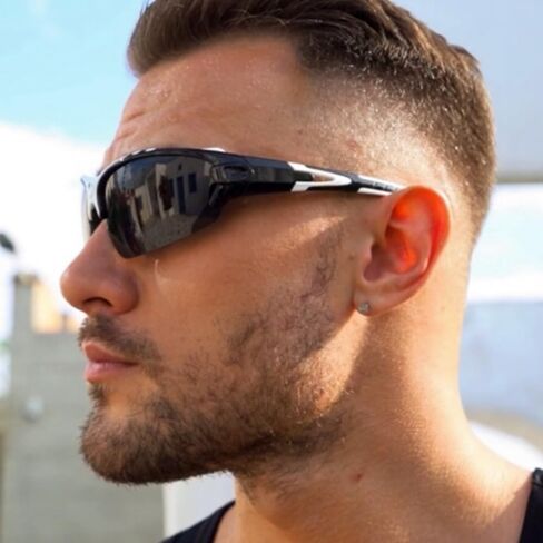 درع أبيض وأسود ملفوف رياضي مقاوم للرياح وركوب الدراجات والمشي لمسافات طويلة وركوب الدراجات وصيد الأسماك والدراجات النارية والمشي لمسافات طويلة نظارات شمسية للرجال والنساء في الهواء الطلق مستقطبة عالية الدقة للحماية من الأشعة فوق البنفسجية نظارات رياضية عا in Kuwait