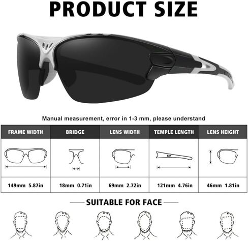 درع أبيض وأسود ملفوف رياضي مقاوم للرياح وركوب الدراجات والمشي لمسافات طويلة وركوب الدراجات وصيد الأسماك والدراجات النارية والمشي لمسافات طويلة نظارات شمسية للرجال والنساء في الهواء الطلق مستقطبة عالية الدقة للحماية من الأشعة فوق البنفسجية نظارات رياضية عا in Kuwait