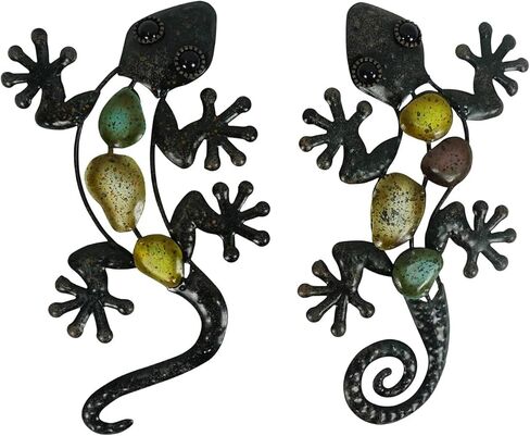 ديكور حائط من Liffy Metal Gecko لتزيين حديقة السحلية وديكور خارجي معلق للفناء أو السياج، مجموعة من 2 in Kuwait