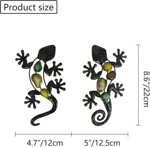 ديكور حائط من Liffy Metal Gecko لتزيين حديقة السحلية وديكور خارجي معلق للفناء أو السياج، مجموعة من 2 in Kuwait