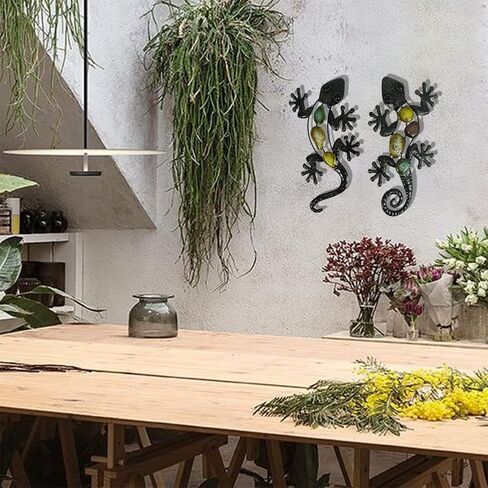 ديكور حائط من Liffy Metal Gecko لتزيين حديقة السحلية وديكور خارجي معلق للفناء أو السياج، مجموعة من 2 in Kuwait
