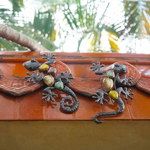 ديكور حائط من Liffy Metal Gecko لتزيين حديقة السحلية وديكور خارجي معلق للفناء أو السياج، مجموعة من 2 in Kuwait