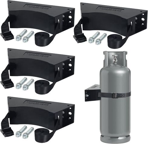 4PCS Propane Tank Holder, Gas Cylinder Holder, Propane Tank Mount， ABS Gas Cylinder holder with Screws and Safety Chain Supported 4"-12" , for mounting Various Gas cylinders 4(Black) in Saudi Arabia