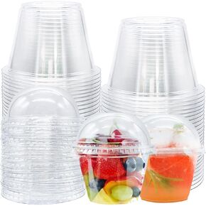100 Pack 6 oz Plastic Dessert Cups,Disposable Parfait Cups with Dome Lids (No Hole),Clear Plastic Party Cups for Fruit,Ice Cream,Yogurt,Cold Drinks,Cupcake,Snack