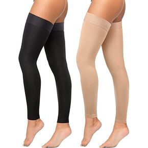 Roodzy-D 2 Pairs Thigh High Compression Stockings Footless 20-30 mmHg Compression Stockings with Silicone Dot Band for Unisex