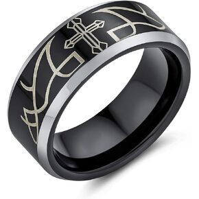 Bling Jewelry Personalized Unisex Religious Padre Nuestro Lords Pray Cross Fidget Spinner Ring Band For Men Women Teens Black Silver Tone Stainless Steel in Saudi Arabia