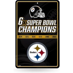 Rico Industries NFL Pittsburgh Steelers Champ Large Metal Sign 11" x 17" Large Metal Home Décor Sign, Silver