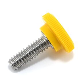 1/4"-20 x 3/4" Thumb Screw Stainless Steel - Yellow Knurled Round Plastic Knob - Standard/Coarse Thread ThumbScrew - Length: 0.750" - Proudly Built in USA - Package of (4)