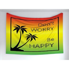 Ambesonne Rasta Tapestry, Dont Worry Be Happy Music Words of Iconic Singer Palms Ombre Colors, Fabric Wall Hanging Decor for Bedroom Living Room Dorm, 60" X 40", Lime Green Yellow Black