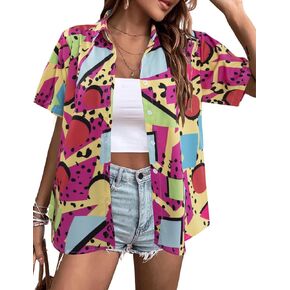 Arssm 80s 90s Shirts for Women Retro Vintage Party Disco Outfits Costume Hawaiian Button Down Blouses Tees Tops in Kuwait