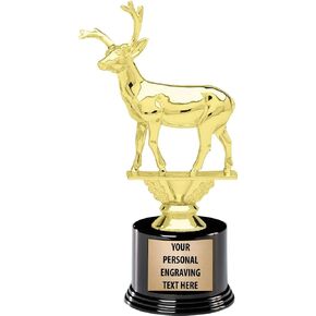 Crown Awards Deer Buck Trophies with Custom Engraving, 7.25" Personalized Deer Buck Trophy On Deluxe Round Base Prime