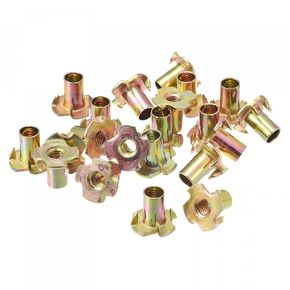 uxcell M6x14mm T-Nuts 4 Pronged Tee Nut Carbon Steel Threaded Inserts for Wood 24pcs