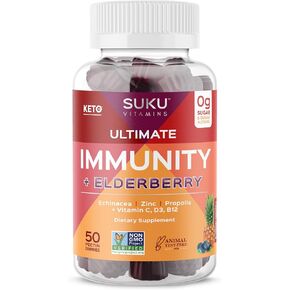 Ultimate Immunity - Elderberry Echinacea and Propolis Gummies for Immune Support, Easy to Chew - Non GMO, Gluten Sugar Free - Pomegranate Lime Flavored Gummy Vitamins, 50 Count