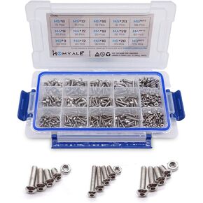 304 Stainless Steel Screw and Nut 515pcs, M3 M4 M5 Metric Socket Head Bolt and Nut Assortment Set