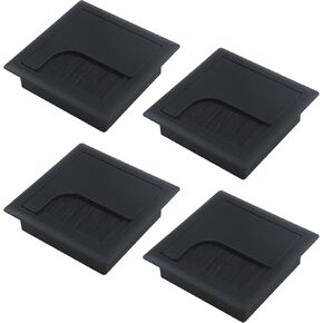 MY MIRONEY 4Pcs Square Cable Hole Cover ABS Desk Grommet 3.15" x 3.15" Wire Organizer Black Desk Cord Cable Hole Cover Grommet with Brush for Computer Desk Table