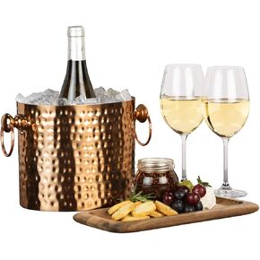 1-Bottle Wine Chiller Ice Bucket | Keeps Wine & Champagne Bottles Cold Without Touching Ice | Wine Bucket | Handcrafted Artisan Design | Patented Technology | Copper