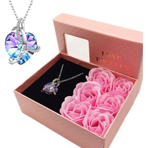Preserved Rose Gift Box with I LOVE U HeartShaped Crystal Necklace, Eternal Flowers Rose Gifts for Her Mom Wife Girlfriend on Christmas, Valentines Day, Mothers Day, Anniversary, Birthday