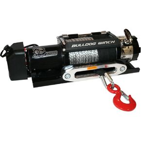 BULLDOG Winch 10040 Trailer Winch with 100' Synthetic Rope, CNC Billet Aluminum Hawse Fairlead, Mounting Plate, Low Profile 12000lb