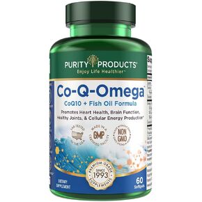 Purity Products Co-Q-Omega from CoQ10 + Omega-3 Fish Oil Formula Combination - LemonLock Freshness System - Supports Normal Cardiovascular & Arterial Health and Beautiful Healthy Skin - 60 Soft Gels