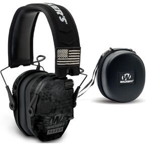 Walkers Razor Patriot Series Hi-Gain Omnidirectional Microphone Electronic Muffs (Kryptek Camo) Bundle with Protection Case (Black) (2 Items)