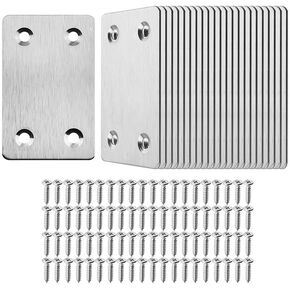 Pack of 20 Flat Metal Straight Brace Bracket 0.06inch Thickness Metal Flat Straight Mending Plates Fixing Corner Brace,2.4inch x 1.5 inch
