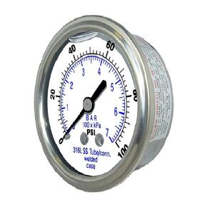 PIC Gauges 302D-208A Center Back Mount Dry Pressure Gauge w/ SS Case/Internals/Bezel, PC Lens, 2" Dial, 30"/0 hg Vacuum psi Range, 1/8" Male NPT