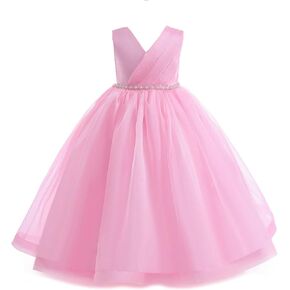 فستان فتاة الزهور من التول والدانتيل اللامع طويل ماكسي لحفلات الزفاف وحفلات أعياد الميلاد وحفلات أعياد الميلاد للأعمار من 3 إلى 14 عامًا in Kuwait