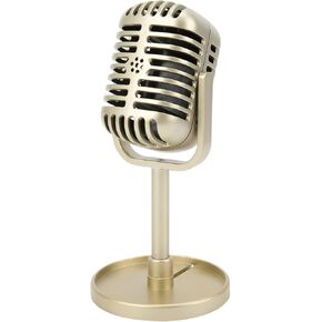 Retro Microphone Props Model, Vintage Prop Mic,Fake Plastic Microphone Stage Table Ornament for Halloween Wedding Birthday Party Decoration (Black)