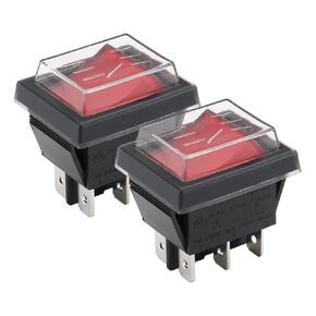 Baomain Rocker Switch AC 250V 16A 125V 20A DPDT 2 Position 6 Pin Waterproof Cover Red Pack of 2