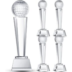 4 Pcs Crystal Glass Trophy with Gift Box 9.1 x 2.8 Inch Champion Award Austerity Paperweight for Desktop Large Table Decor for Tournaments Sports Competitions Parties Adults
