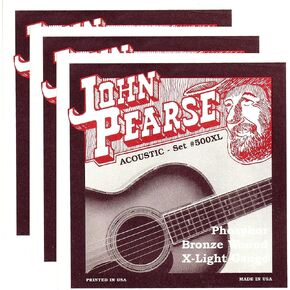 John Pearse Acoustic Strings Phosphor Bronze Extra Light 10-47 (3 Pack Bundle)
