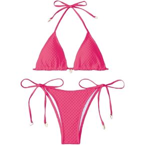 Women's Color Block Bathing Suit High Waisted Tie Side Triangle Swimsuit Bikini Set
