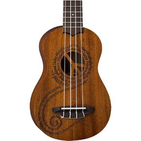 Luna Maluhia Peace Soprano Ukulele with Gig Bag, Satin Natural