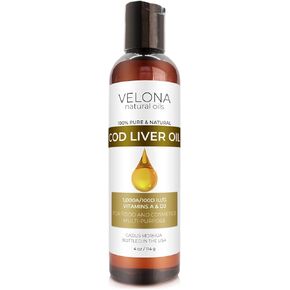 velona Cod Liver Oil - 4 oz | 1,000A/100D IU/g Omega 3 Vitamins A & D3 | Norwegian Arctic Sustainably Sourced Nordic Oil | Hair, Body and Skin Care | Use Today - Enjoy Results