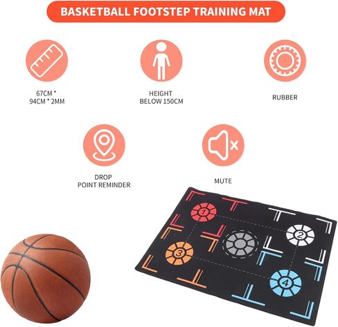 Basketball Footstep Training Mat, Non-Slip Shock Absorbing Silent Basketball Dribble Trainer, Point Reminder 2mm Basketball Practice Equipment for Children Below 150cm Ball Control Training in Saudi Arabia